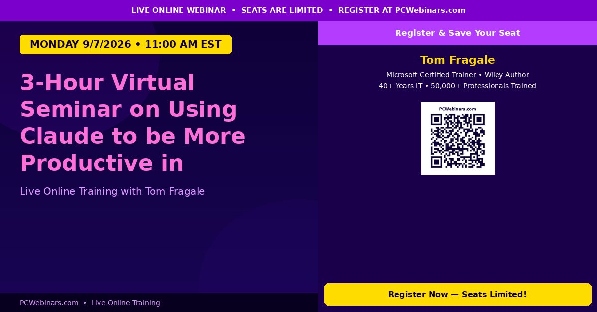 3-Hour Virtual Seminar on Using Claude to be More Productive in Microsoft 365 - PCWebinars.com