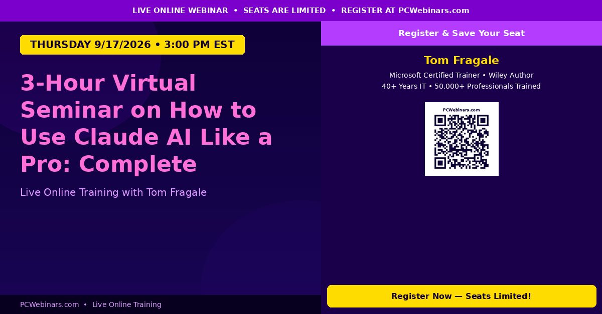 3-Hour Virtual Seminar on How to Use Claude AI Like a Pro: Complete Beginner to Advanced Guide - PCWebinars.com