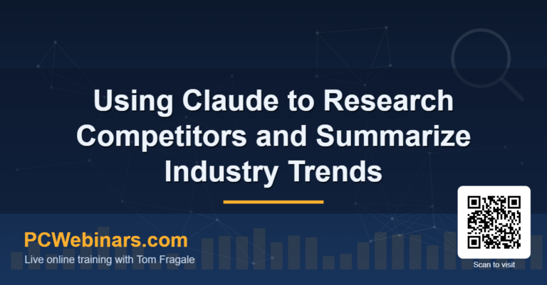 Blog title graphic: Using Claude to Research Competitors and Summarize Industry Trends - PCWebinars.com